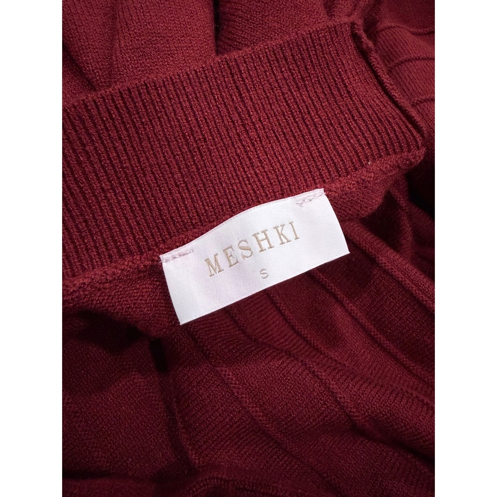 MESHKI Blair Long Sleeve Knit Pleated Mini Dress Burgundy - Size S / NWOT - Picture 7 of 9